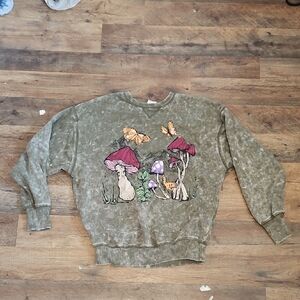 Olive Green Graphic Women Sweater